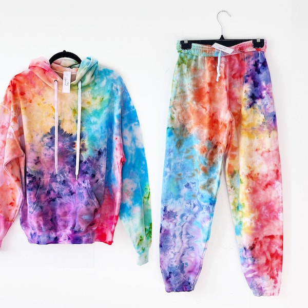 Rainbow Ice Tie Dye, Loungewear Set, Matching Hoodie and Sweatpants, Jumper and Joggers, Colourful Tracksuit, Unisex Adult Clothing