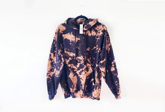 Bleach Tie Dye Hoodie, Black Hooded Sweatshirt, Pocket