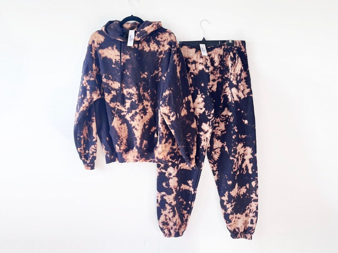 Bleach Tie Dye Hoodie, Black Hooded Sweatshirt, Pocket