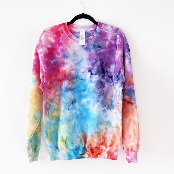 Rainbow Ice Tie Dye Sweatshirt, Long Sleeve Jumper, Cosy Unisex Sweater, Soft Inner Lining, Cotton Polyester Blend, Gender Neutral Top