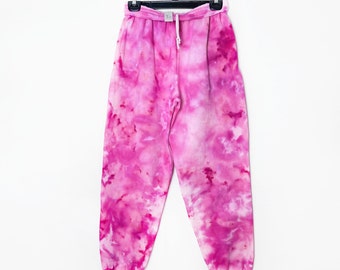 Hot Pink Joggers, Ice Tie Dye Sweatpants, Comfy Tracksuit, Pockets & Drawstring, Soft Inner Lining, Vibrant Clothing, Unisex Gender Neutral