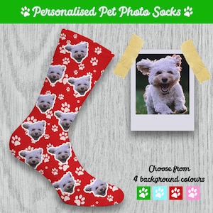 Personalised Pet Face Photo Socks, Add Your Pets Face, Custom Picture Socks, Dog, Cat, Christmas Gift, Stocking Filler, 4 Colours Available