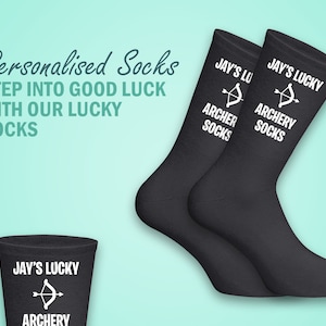 Chaussettes de tir à l'arc porte-bonheur personnalisées - Personnalisées avec votre nom pour un look gagnant - Cadeau parfait pour les fans et les joueurs de tir à l'arc