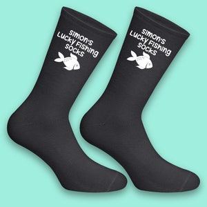 Lucky Angeln Socken, Angeln Geschenk für ihn personalisiert, Name hinzufügen, Opa, Papa, Angeln Geschenk, Glück Socken, Angeln Fan