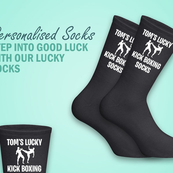 Customised Lucky Kick Boxing Socks - Personalised with Your Name for a Winning look - Perfect Gift for Kick Boxers or Fans of Kick Boxing