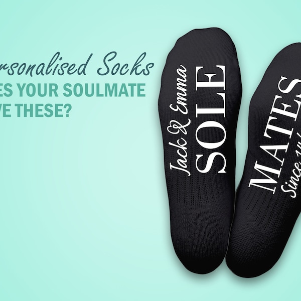 Personalised Sole Mates Socks - Custom socks for anniversary - Add your names and special date - Wedding gift for him & her - Valentines