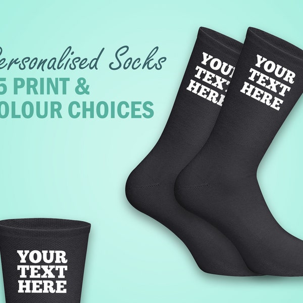 Personalised Custom Text Socks - Unisex Personalised Gift - Graduation - Birthday, Wedding, Fathers Day, Christmas gifts, Add Text, Name