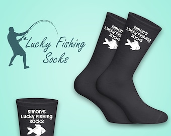 Personalisierte Glücksfischersocken, fügen Sie Namen hinzu, Brauch, Opa, Vater, Freundgeschenk, Angelngeschenk, Glückssocken, Angelfan