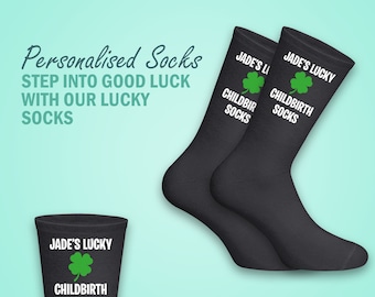 Personalised Lucky Childbirth Socks - Personalised with Your Name for a Winning look -  The Perfect Gift for expecting mothers in labour