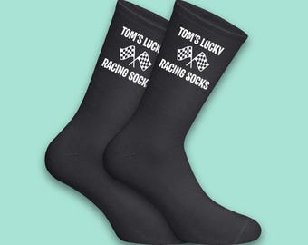 Calcetines personalizados de la suerte para carreras: un regalo de automovilismo personalizado para él