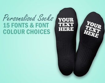 Personalised Custom Text Socks - Bottom of socks - Unisex Personalised Gift - Birthday, Wedding, Father's Day, Christmas gifts, Add Text