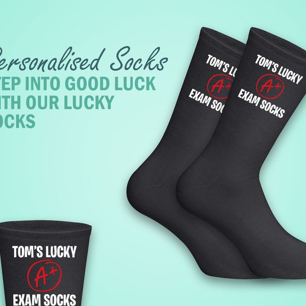 Personalised Lucky Exam Socks - Personalised with Your Name for a Winning look -  The Perfect Gift for when you need luck in your exams