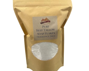 Pure Beef Tallow Soap Flakes - Made in USA - Grass Fed and Finished - Face, Body and Hair - Cleans, Moisturizes, Soothes, and Hydrates.