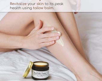 Grass Fed Beef Tallow Balm - 2 oz - Grown and Made in USA - Organic Grass Fed and Finished Tallow - Moisturizing Skin Care