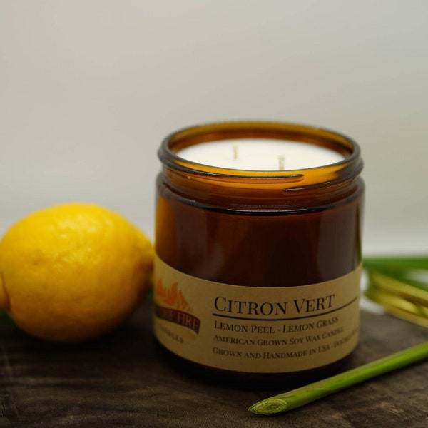 Citron Vert Soy Wax Candle | 16 oz Double Wick Amber Apothecary Jar