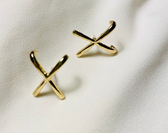 Gold Cross Bar Stud Earrings, Big Cross Bar Earrings,S925 Silver Post Earrings,Hypoallergenic Earrings,Statement Earrings,Minimalist Earring