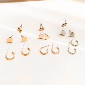 3 Style 3 Colored Stud Earrings, Small Hoop Earrings, Heart Stud Earrings, Ball Shape Earrings, Gold Colored Stud Earrings, Rose Gold,Silver