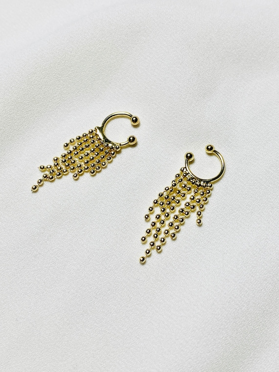 Ear Cuff Set Dainty Beaded Ear Cuff Gold Color Dangle Ear Etsy