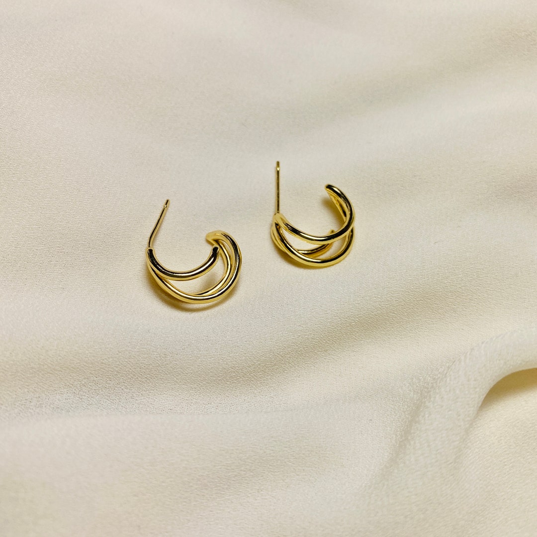 Triple Hoop Earring S925 Silver Post Earring Split Hoop - Etsy