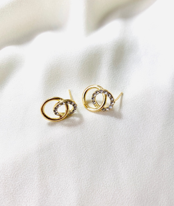 CZ Double Circle Post Earring in Gold Plate CZ Double Circle Post Earring in Gold Plate