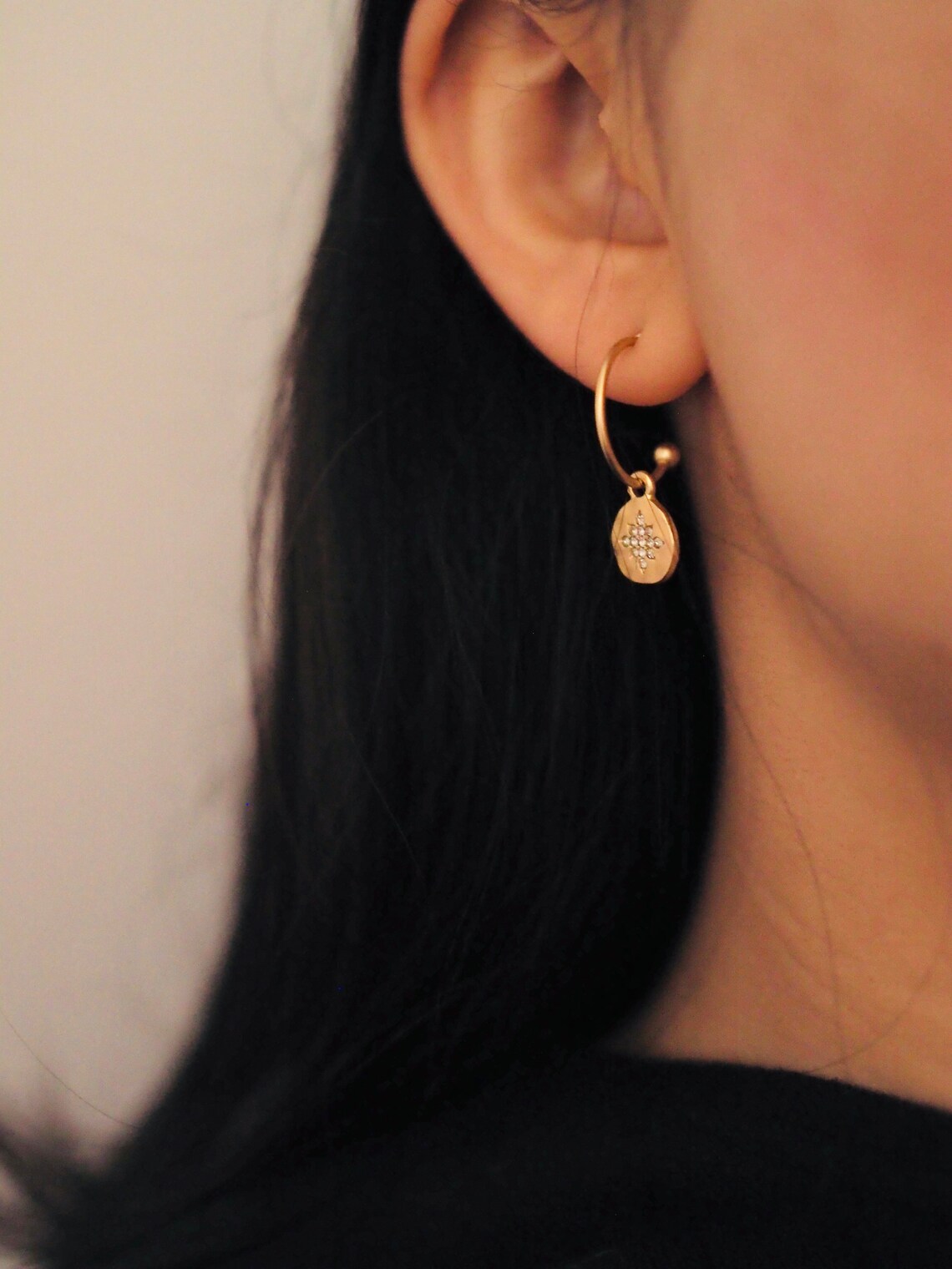 Gold Hammered Hoop Earrings Circular Charm Hoop Earrings Etsy