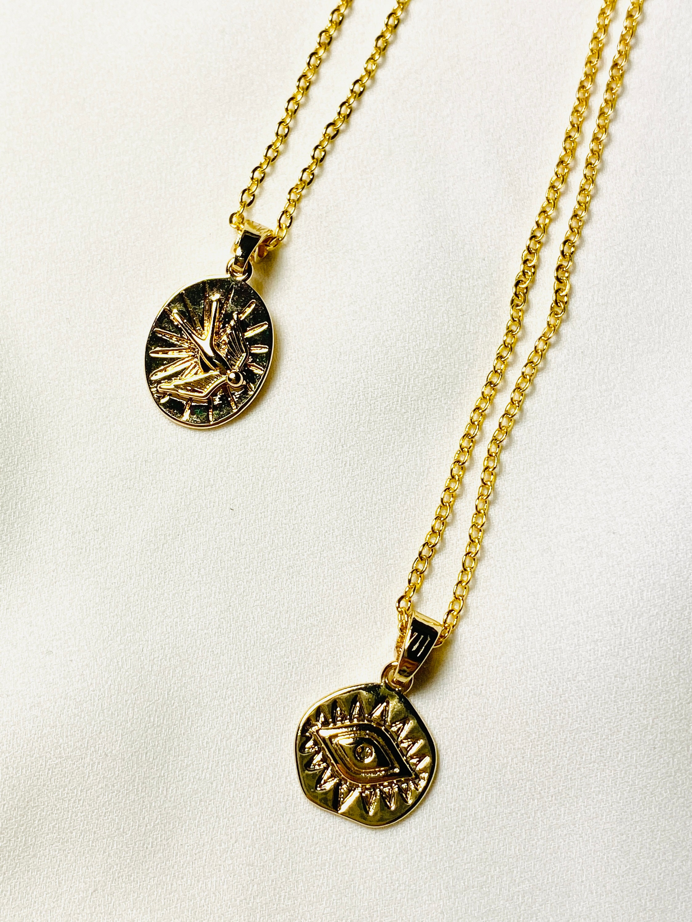 Evil Eye Gold Coin Necklace Bird Coin Necklace 18K Gold Etsy