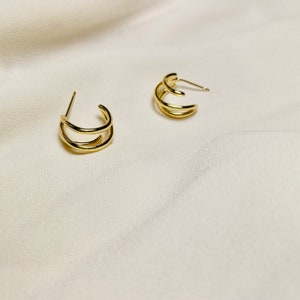 Triple Hoop Earring, S925 Silver Post Earring, Split Hoop Earring, Gold and Silver Triple Hoop Earring, Minimalist Earring, Gift For Her image 2