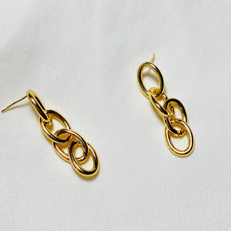 14K Gold Plated Chain Drop Earrings Chain Drop Earrings Gold | Etsy