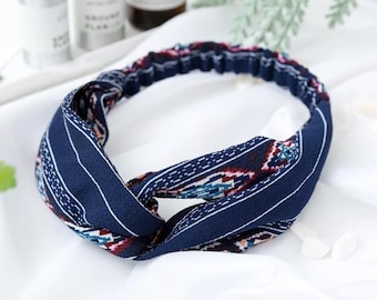 Twisted Headband, Print headband, Bohemian Style Headband, Floral Print Headband, Fabric Elastic Headband, Head Wrap,Denim Headband