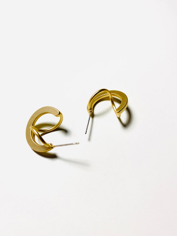 Gold Geometric Hoop Matt Geometric Drop S925 Silver Post