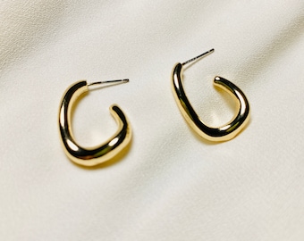 Gold Small Hoop Earrings, S925 Silver Post Earring, Irregular Hoop Earring, Minimalist Earrings,Gold Colored Hoop Earring,Thick Hoop Earring