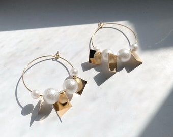 Pearl Hoop Earrings, Pearl Earrings, Simple Pearl Hoops, Baroque Pearl Hoops Earrings, Gold Pearl Hoops, Gift For Her, Bridal Earring,