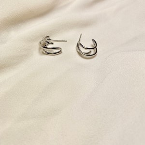 Triple Hoop Earring, S925 Silver Post Earring, Split Hoop Earring, Gold and Silver Triple Hoop Earring, Minimalist Earring, Gift For Her image 6