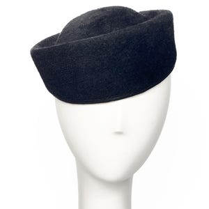 Black Velour Felt Pillbox Hat – Handmade Vintage Style Headpiece by Binata Millinery