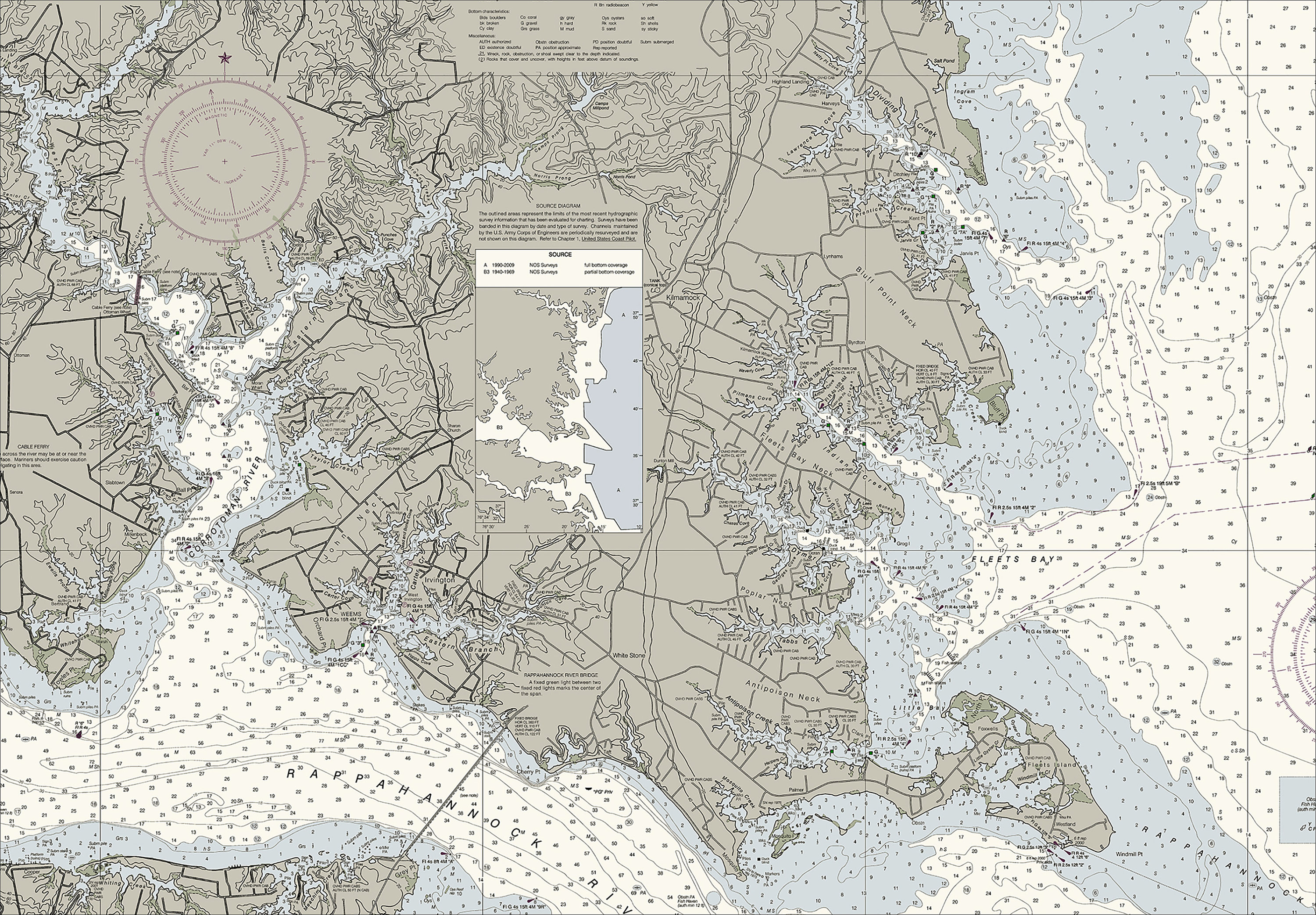 Rappahannock River Nautical Chart Canvas Gallery Wrap Etsy