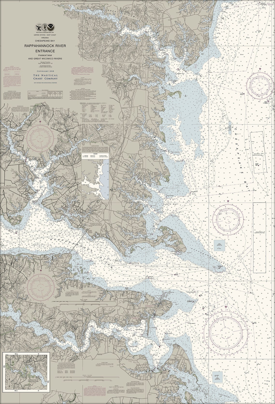 Rappahannock River Nautical Chart Canvas Gallery Wrap Etsy