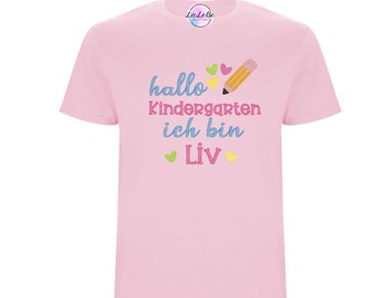 Personalisiertes Kinder T-Shirt Erster Kindergarten/Schultag mit Stickerei, Kindergartenkind Shirt