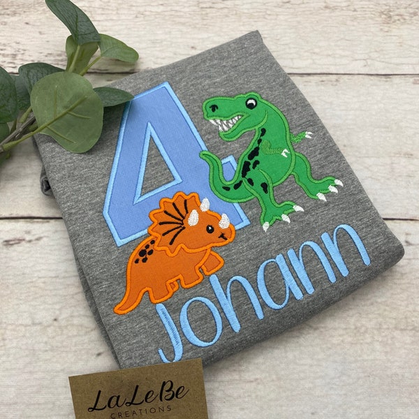 Dinosaurier Geburtstagsshirt für Kinder, Jungs T-Rex Dinosaurier Shirt, Kindershirt mit Zahl und Name personalisiert