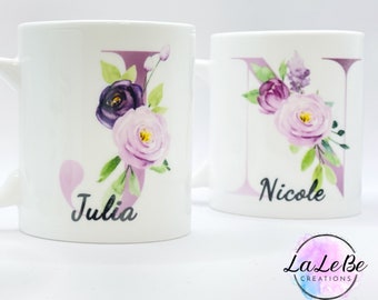 Personalisierte Tasse mit Blumenmotiv, Geschenkidee für Lehrerin, Erzieherin, Weihnachtsgeschenk