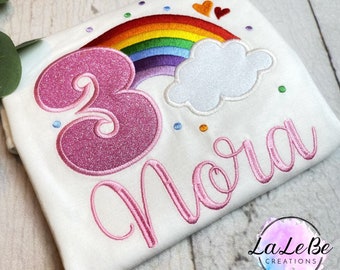 Regenbogen Geburtstagsshirt für Mädchen – Personalisiert und Glitzernd