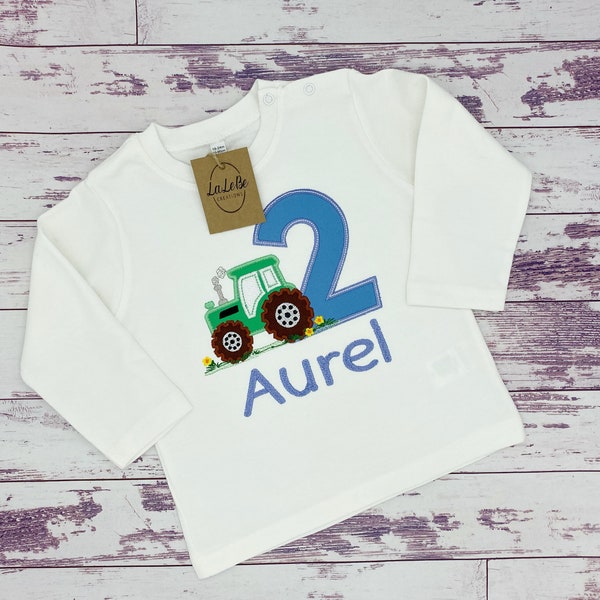 Traktor Geburtstagsshirt für Kinder, Geburtstagsshirt Junge mit Zahl und Name Personalisierbar, Bauernhof Shirt