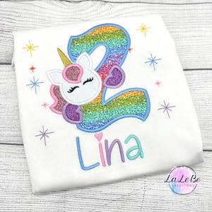 Einhorn Geburtstagsshirt für Mädchen, T-Shirt personalisiert mit Name und Zahl