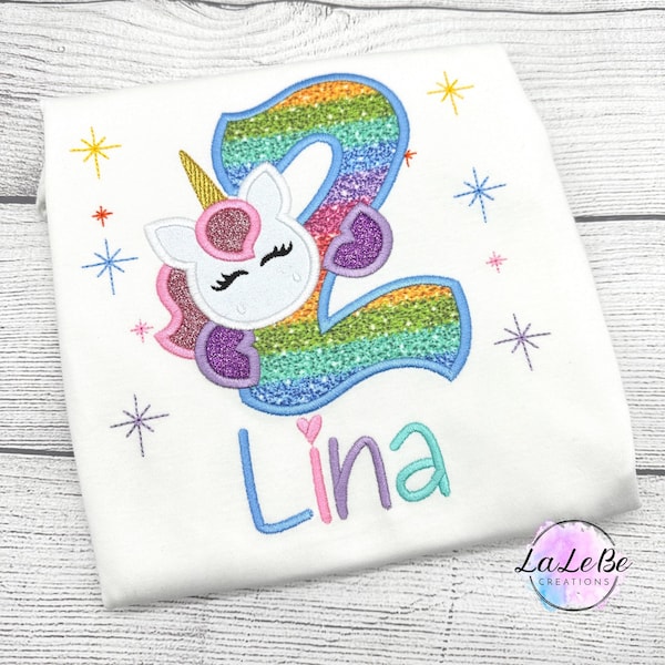 Einhorn Geburtstagsshirt für Mädchen, T-Shirt personalisiert mit Name und Zahl
