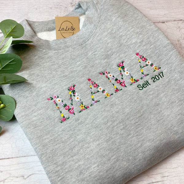 MAMA Sweatshirt personalisiert mit Geburtsjahrgang, Floral Mom Hoodie, Geschenk zum Valentinstag