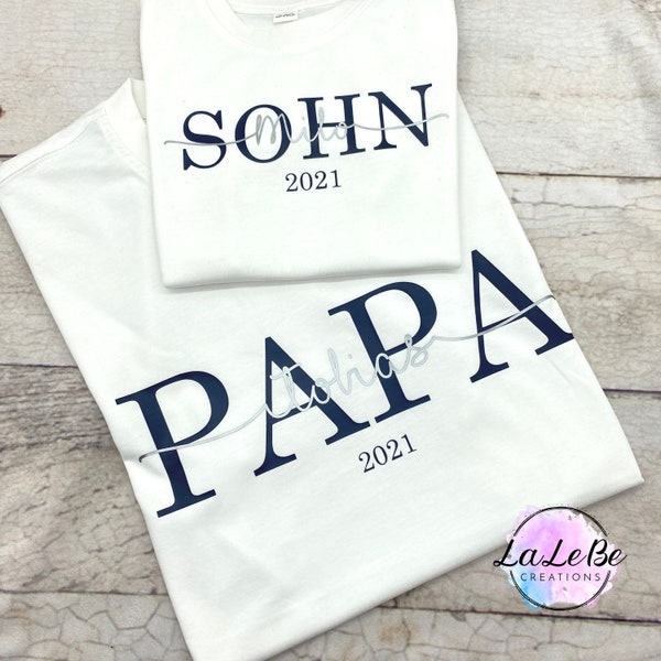 Familienoutfit Papa Mini,  Personalisiertes Partnerlook Outfit mit Namen für Vater Sohn und Tochter , Geschenk zum Valentinstag für  Männer
