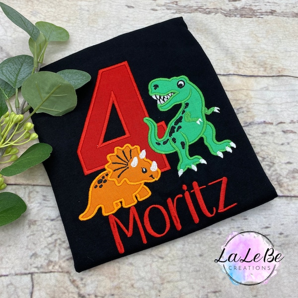 Dinosaurier Geburtstagsshirt für Kinder, Jungs T-Rex Dinosaurier Shirt, Kindershirt mit Zahl und Name personalisiert