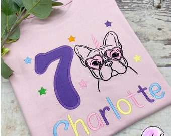 Hund Geburtstagsshirt Personalisiertes Einhorn Hund T-Shirt mit Name und Zahl Geschenk für Kinder
