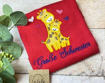 Große Schwester T-Shirt Geschwister-Ankündigungs-T-Shirt mit niedlichem Giraffe Motiv