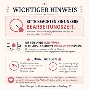 text in German, providing instructions or information about a product, specifically a bearbeitungszeit. The text is in red and black, and it appears to be a warning or cautionary message. The image is not a single image but rather a collage of multiple images. The text is not repetitive and avoids redundancy and vague wording. The image does not contain any images of bears or bearbeitungszeit.