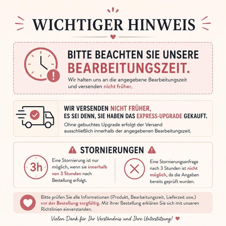 text in German, providing instructions or information about a product, specifically a bearbeitungszeit. The text is in red and black, and it appears to be a warning or cautionary message. The image is not a single image but rather a collage of multiple images. The text is not repetitive and avoids redundancy and vague wording. The image does not contain any images of bears or bearbeitungszeit.